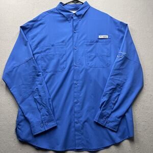 Columbia PFG Omni Shade Double Pocket Vented Fishing Shirt Blue Long Sleeve XL